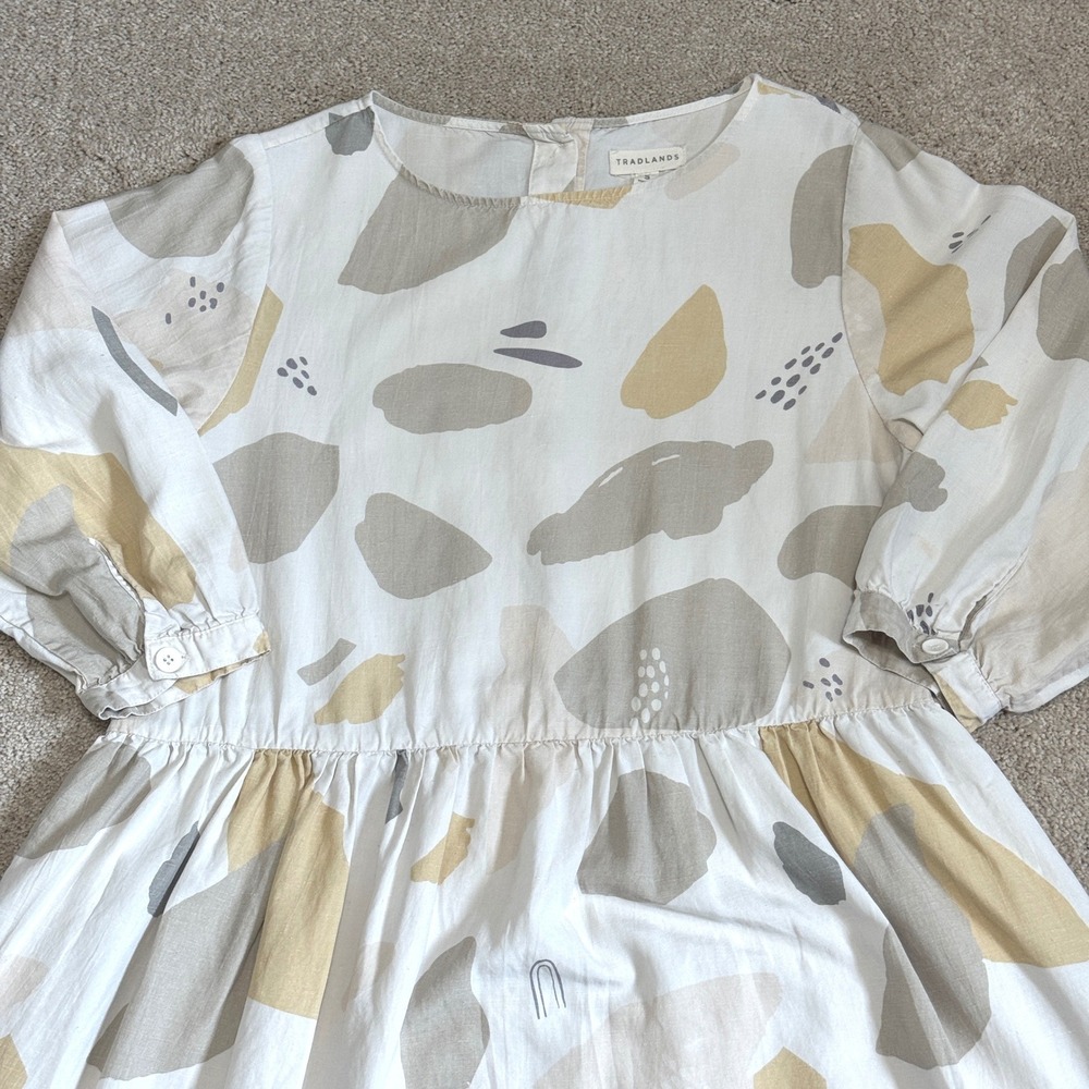 Tradlands Nova Caroline Print Linen Blend Midi Dress Neutral Earth Tones Small - Picture 3 of 9